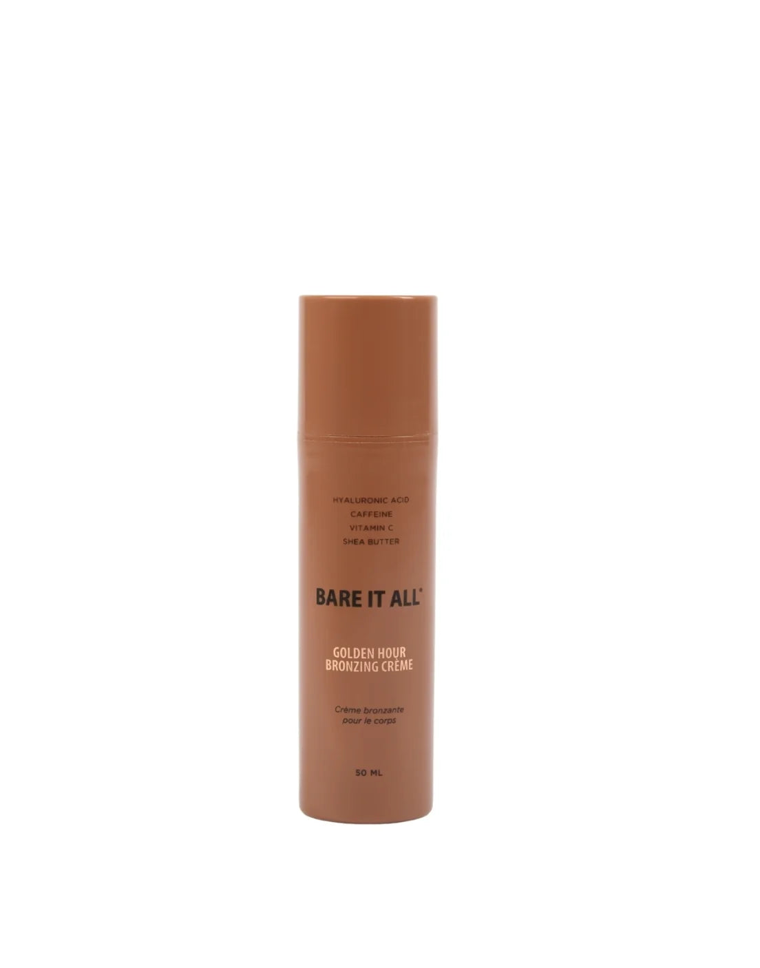 Brown bottle labeled 'Bare It All' on a white background